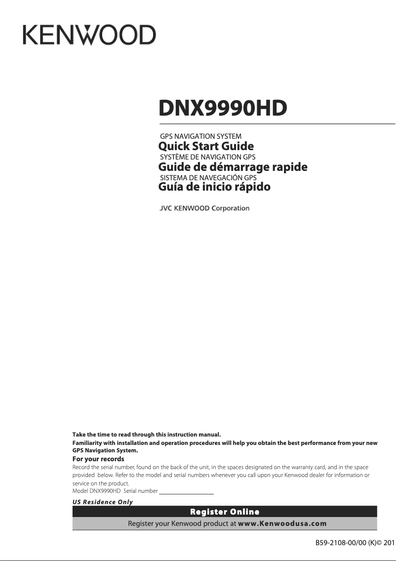Page 1 de la notice Manuel utilisateur Kenwood DNX9990HD