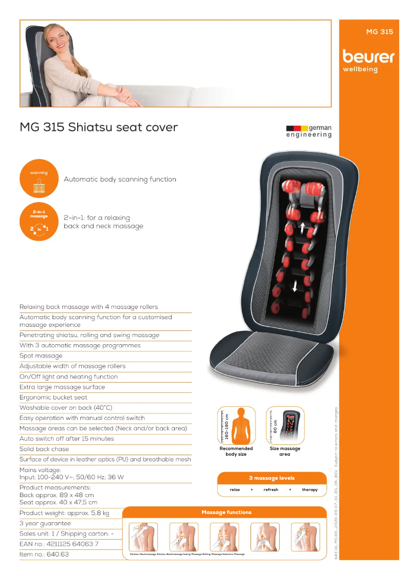 Page 1 de la notice Fiche technique Beurer MG 315