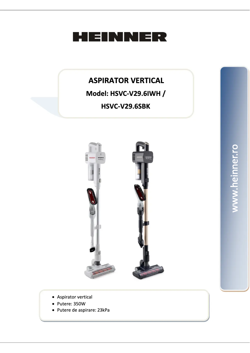Page 1 de la notice Manuel utilisateur Heinner HSVC-V29.6IWH
