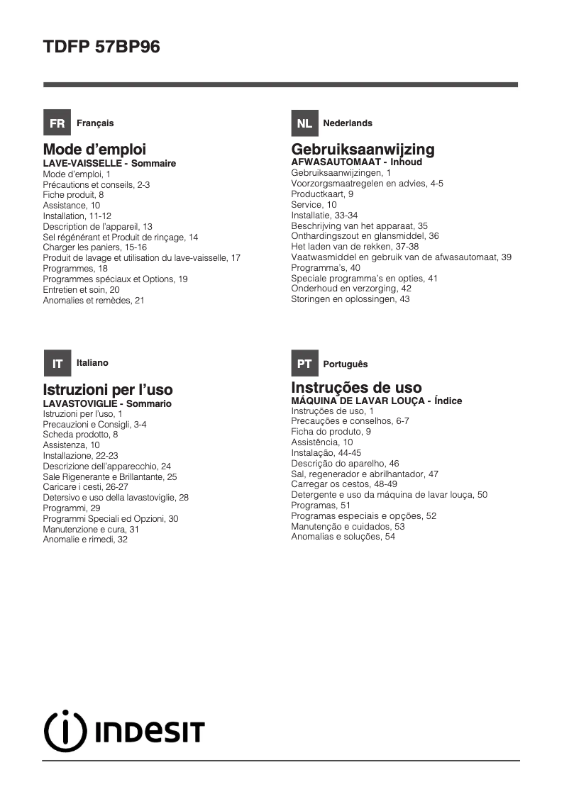 Image de la première page du manuel de l'appareil TDFP 57BP96 NX EU