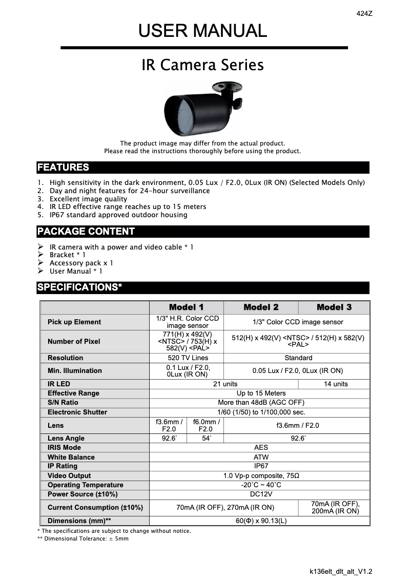 Page 1 de la notice Manuel utilisateur AVtech KPC136ELT