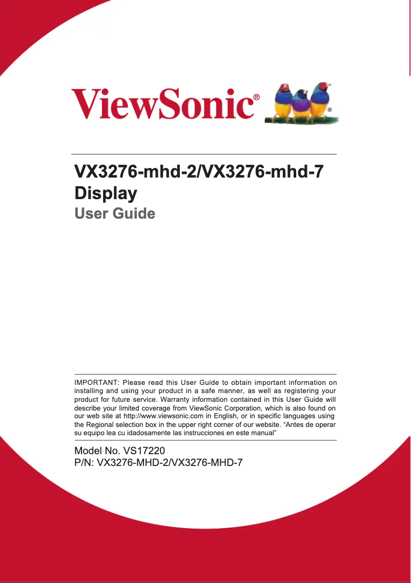 Page 1 de la notice Manuel utilisateur Viewsonic VX Series 3276-mhd-2