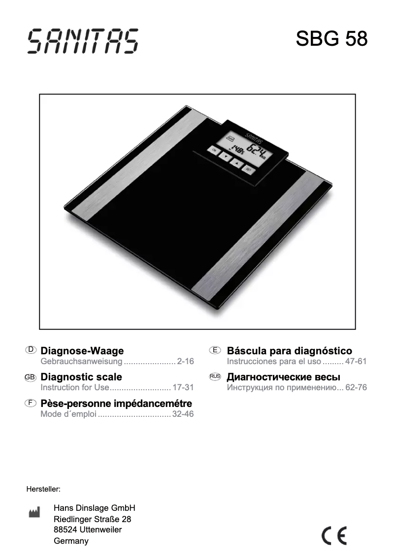 Image de la première page du manuel de l'appareil SBG 58