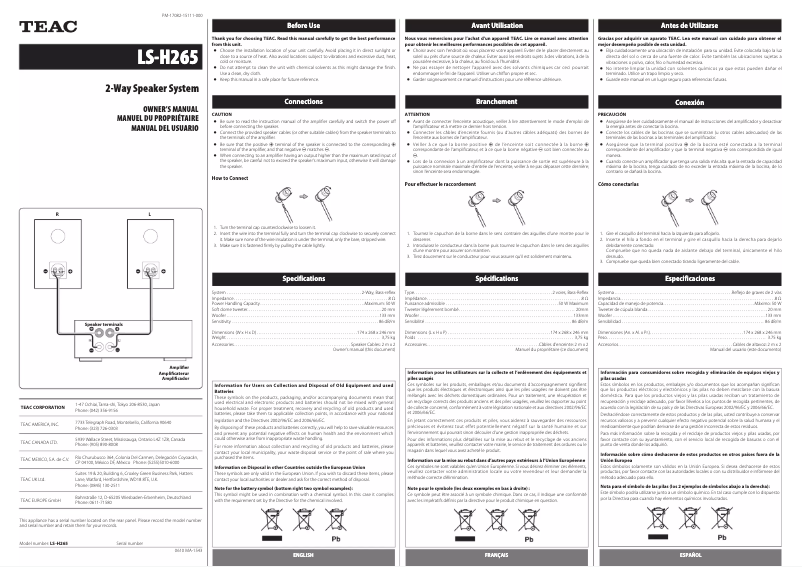 Page 1 de la notice Manuel utilisateur Teac LS-H265