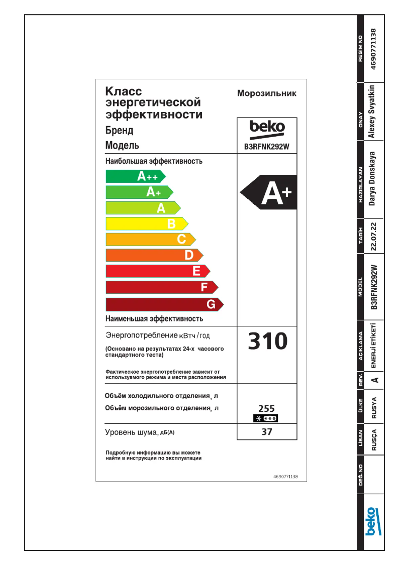 Image de la première page du manuel de l'appareil B3RFNK292W