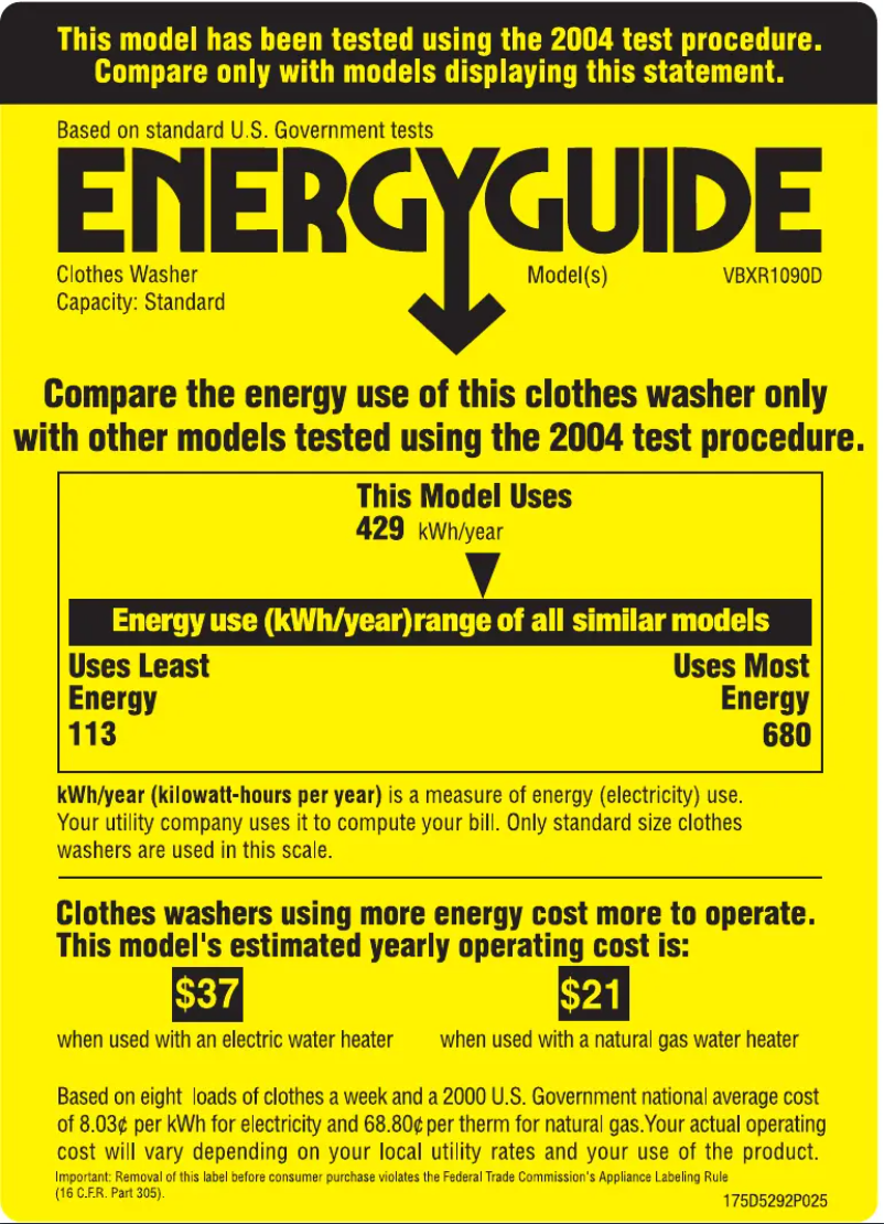 Page 1 de la notice Label énergétique Hotpoint VBXR1090DCC