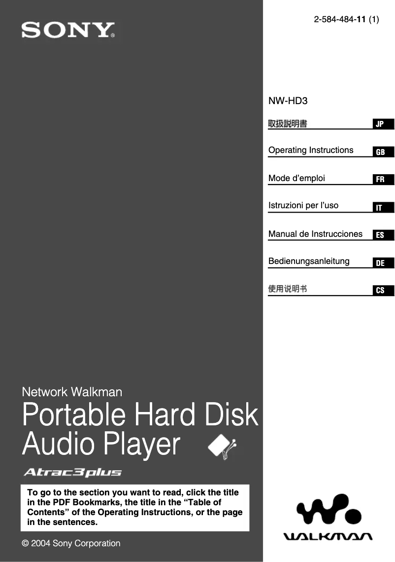 Page n°1 - Manuel utilisateur Sony NW-HD3