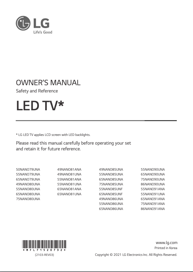 Página 1 del manual Manual de usuario LG NanoCell NANO81