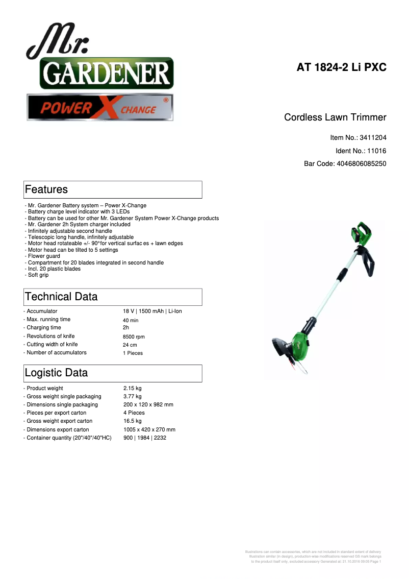 Page n°1 - Manuel utilisateur Mr. Gardener AT 1824-2 Li PXC