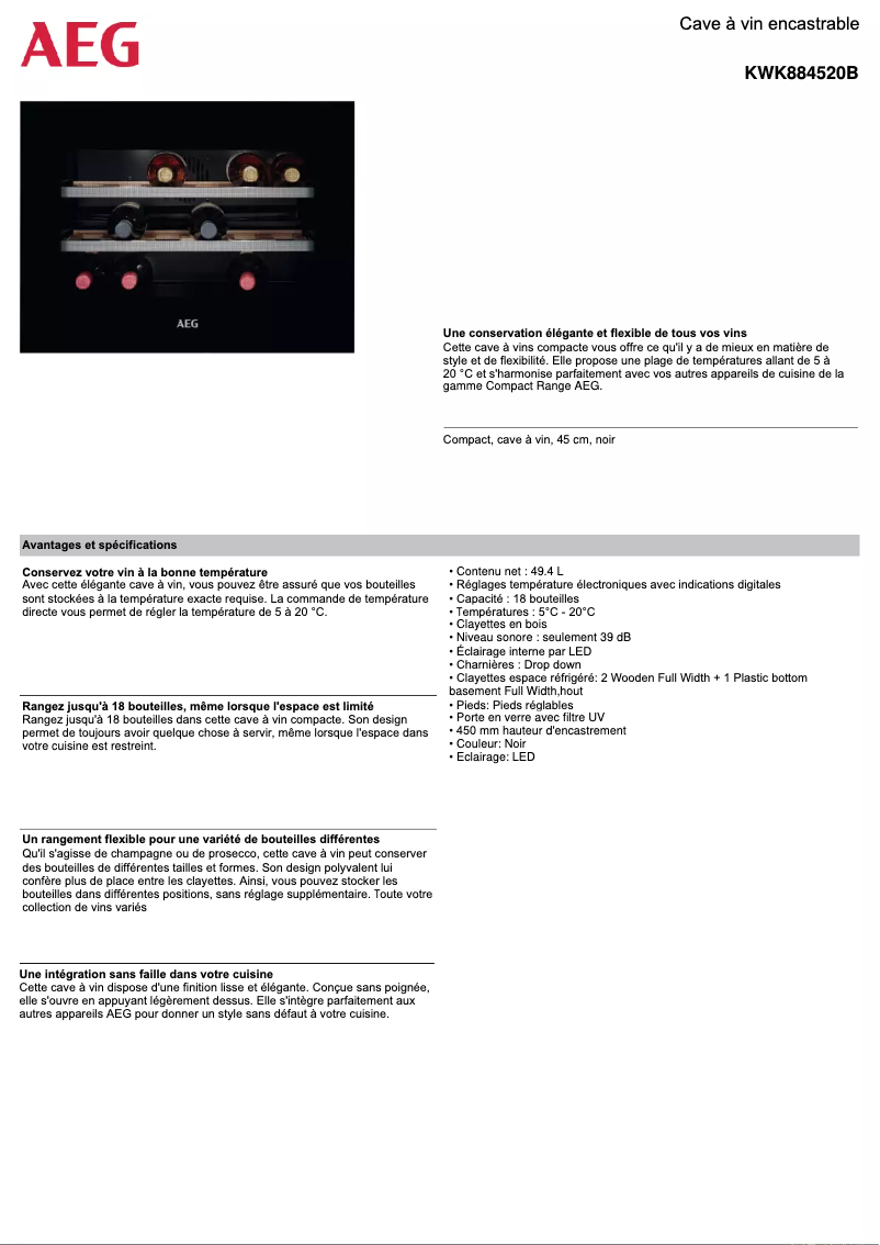 Página 1 del manual Ficha técnica AEG KWK884520B