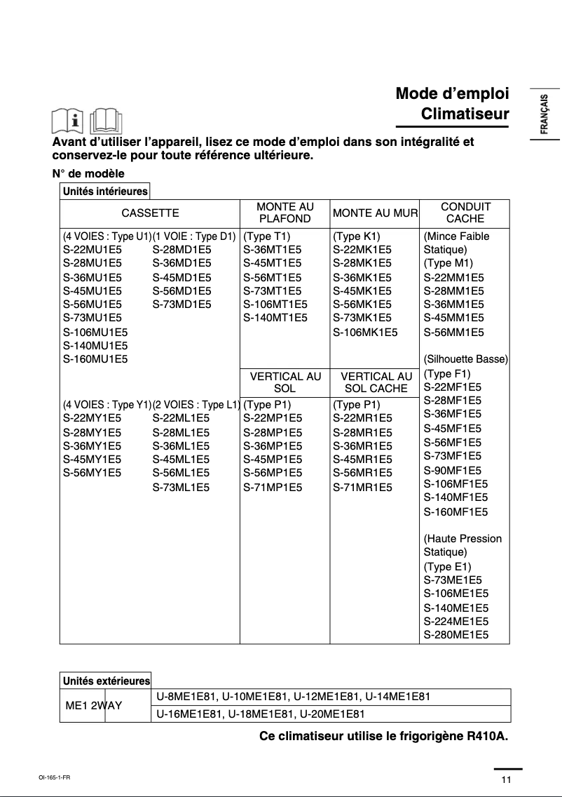 Page n°1 - Manuel utilisateur Panasonic U-8ME1E81