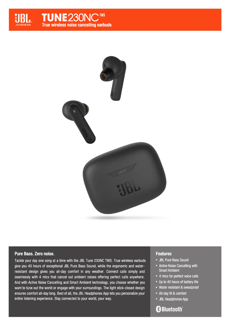 Page 1 de la notice Fiche technique JBL Tune 230NC TWS