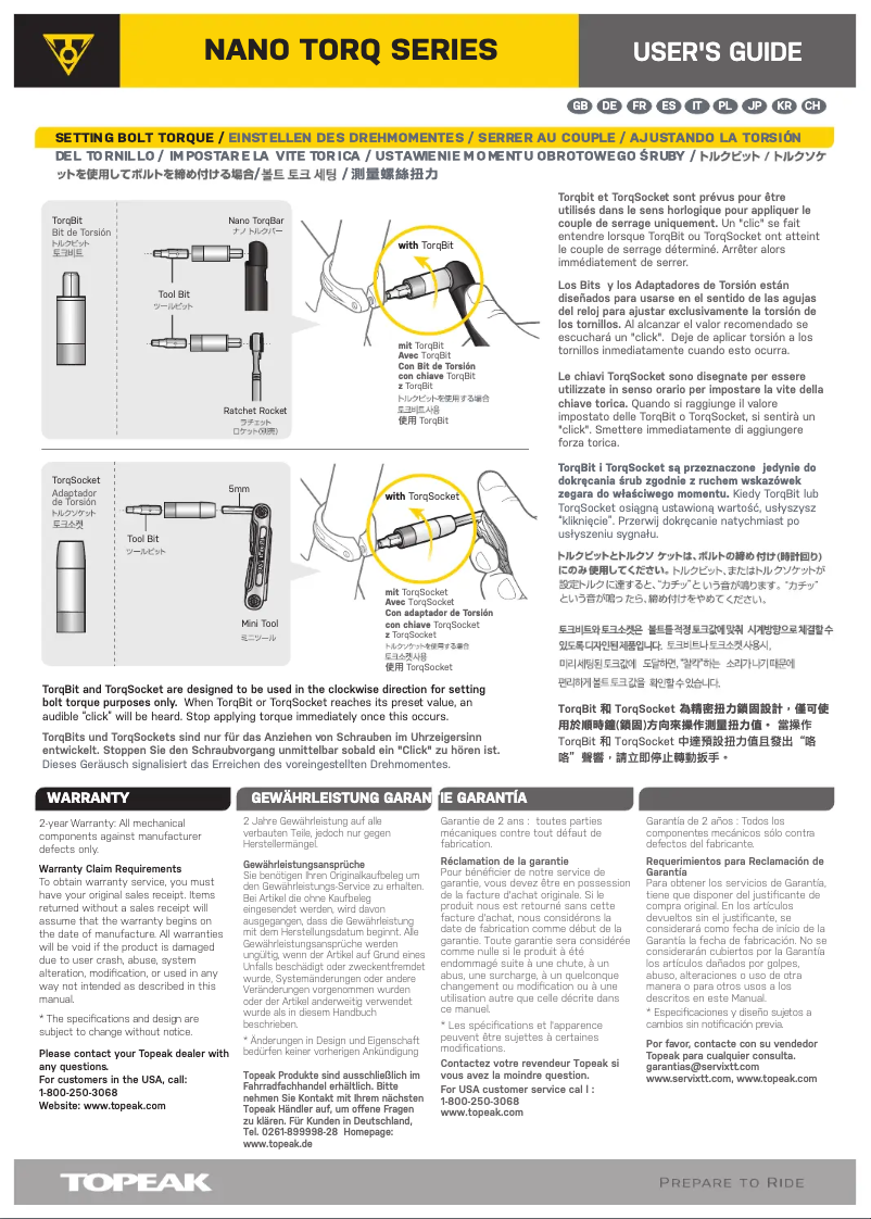 Page n°1 - Manuel utilisateur Topeak Nano TorqBar 4NM