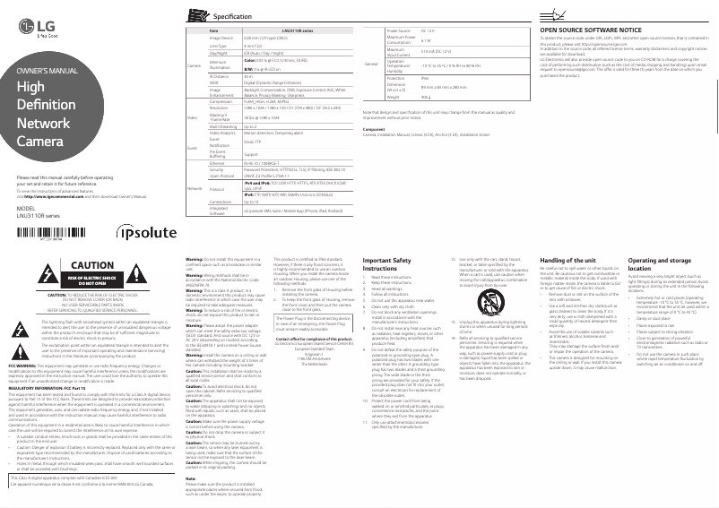 Page 1 de la notice Manuel utilisateur LG LNU3110R