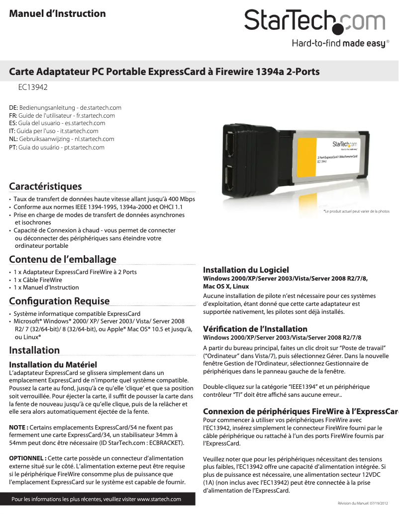 Page n°1 - Manuel utilisateur StarTech.com EC13942