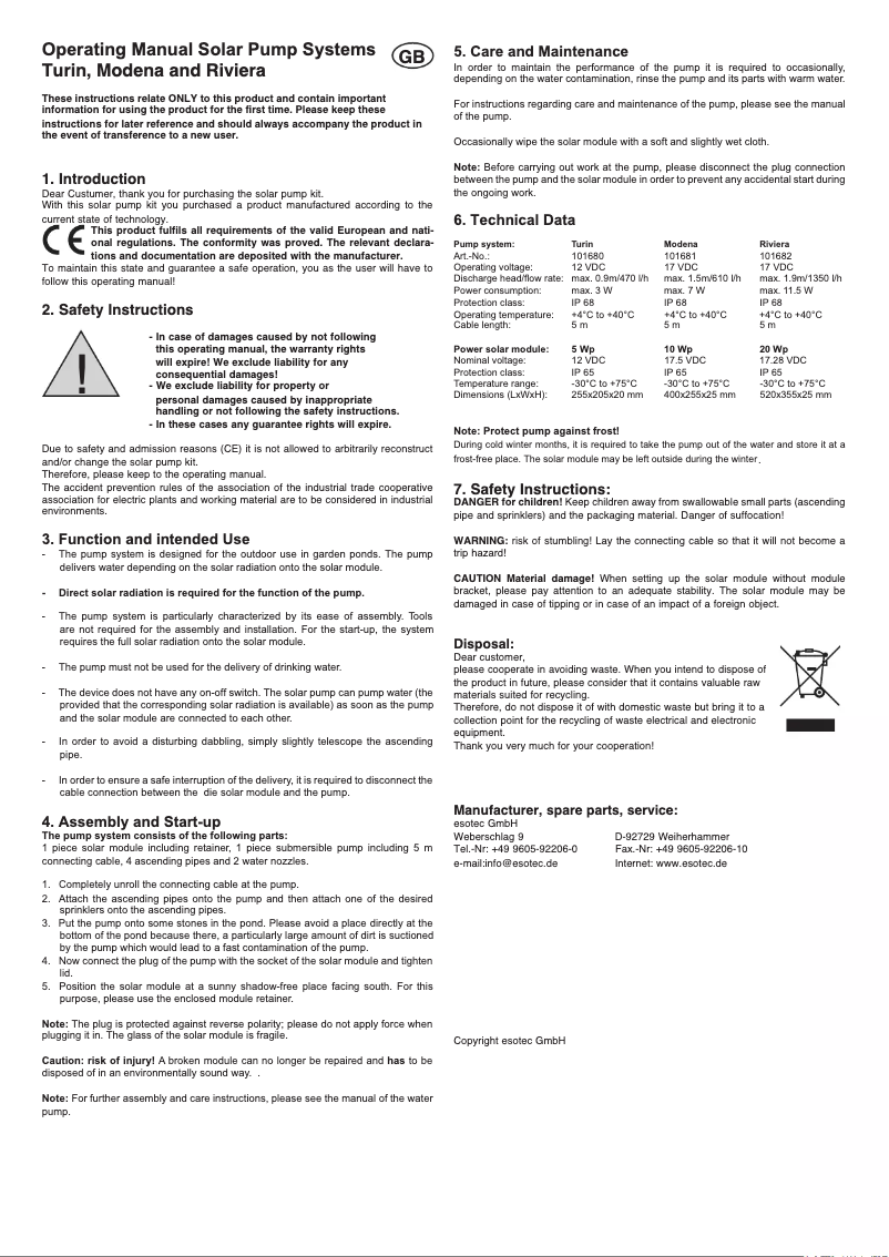 First page image of the manual for Turin