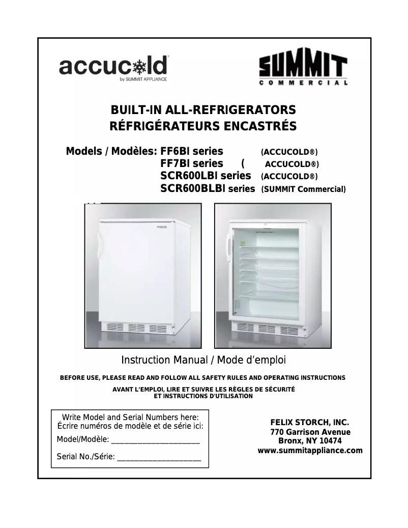 Page n°1 - Manuel utilisateur Accucold ALB751DPL