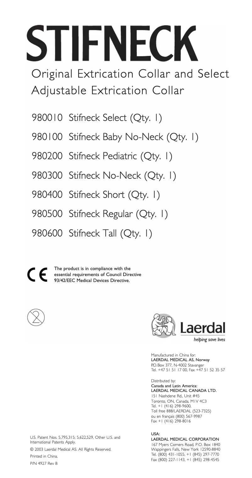 Page 1 de la notice Manuel utilisateur Laerdal Stifneck Collier cervical