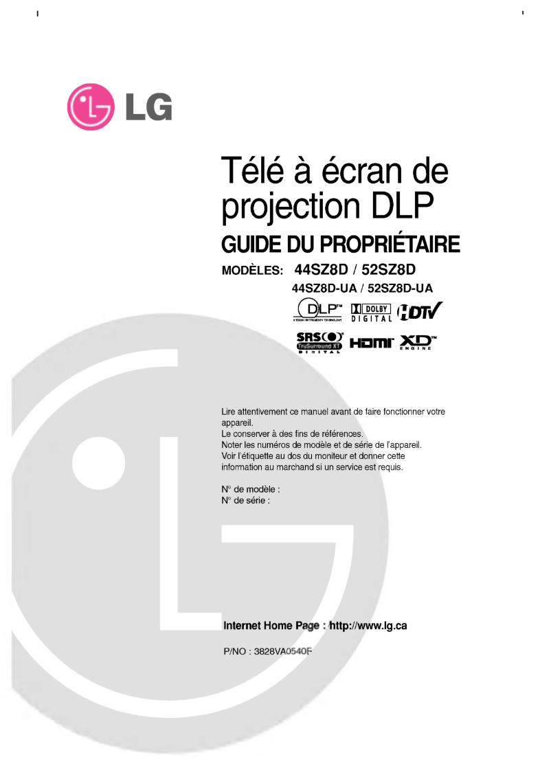 Page 1 de la notice Manuel utilisateur LG 52SZ8D