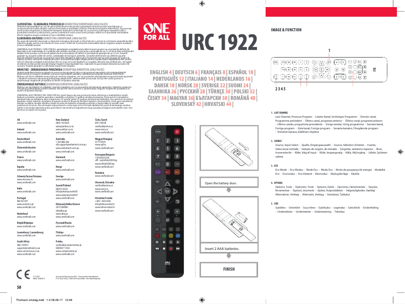 Image de la première page du manuel de l'appareil URC 1922