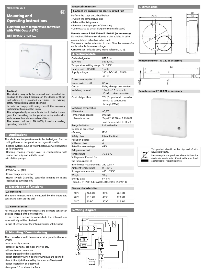 Page n°1 - Manuel utilisateur Eberle RTR R1w