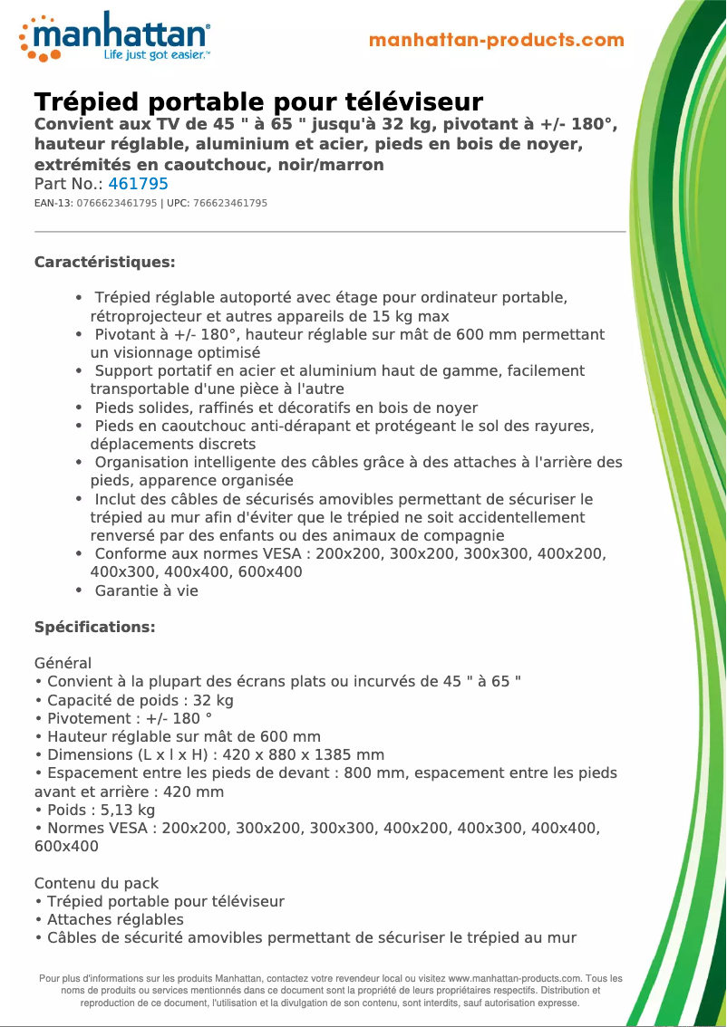 Page 1 de la notice Fiche technique Manhattan 461795