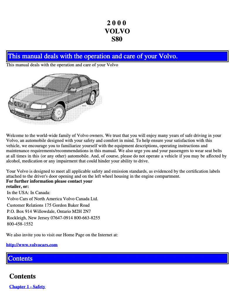 Page 1 de la notice Manuel utilisateur Volvo S80 (2000)