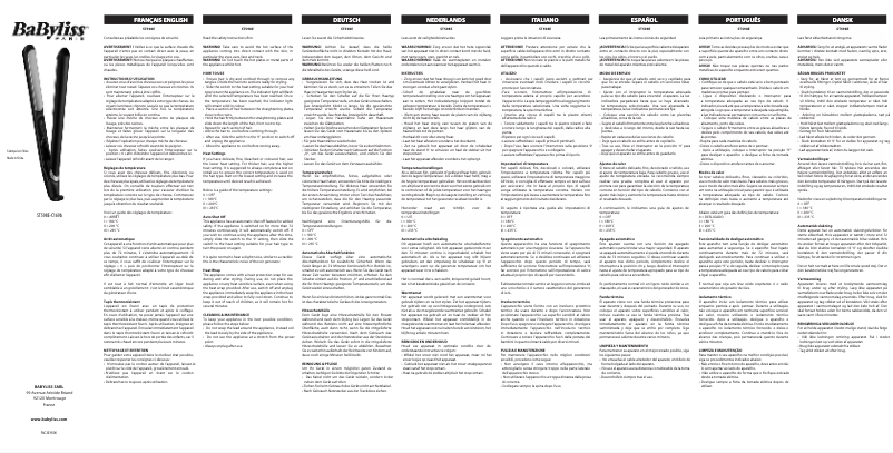 Page 1 de la notice Manuel utilisateur BaByliss Steam Luster Styler ST595E