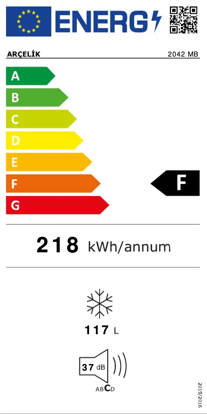 Page 1 de la notice Label énergétique Arçelik 2042 MB