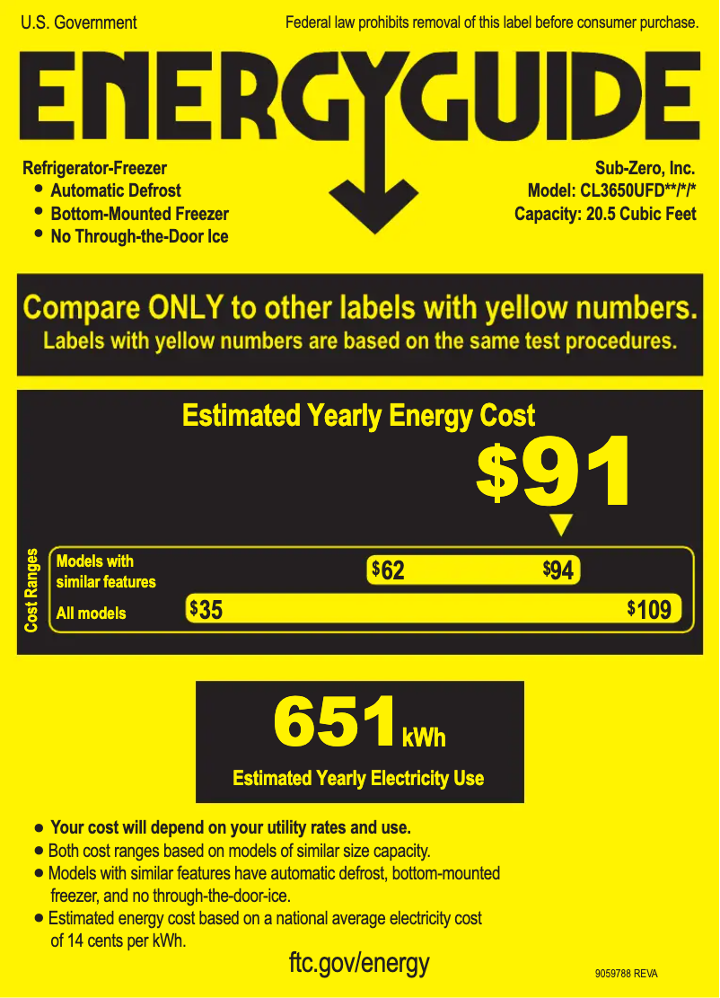 Page 1 de la notice Label énergétique Sub-Zero CL3650UFDIS