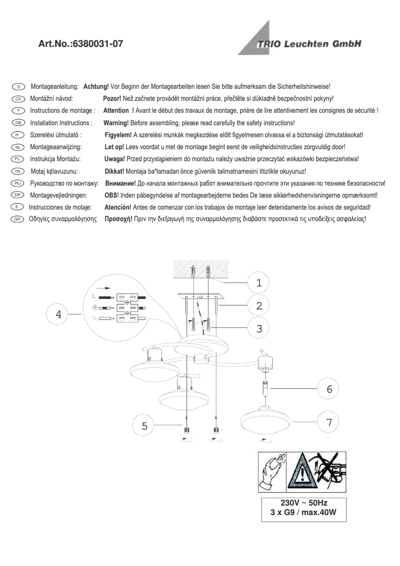 Page 1 de la notice Manuel utilisateur Trio Lighting Lentin 6380031-08