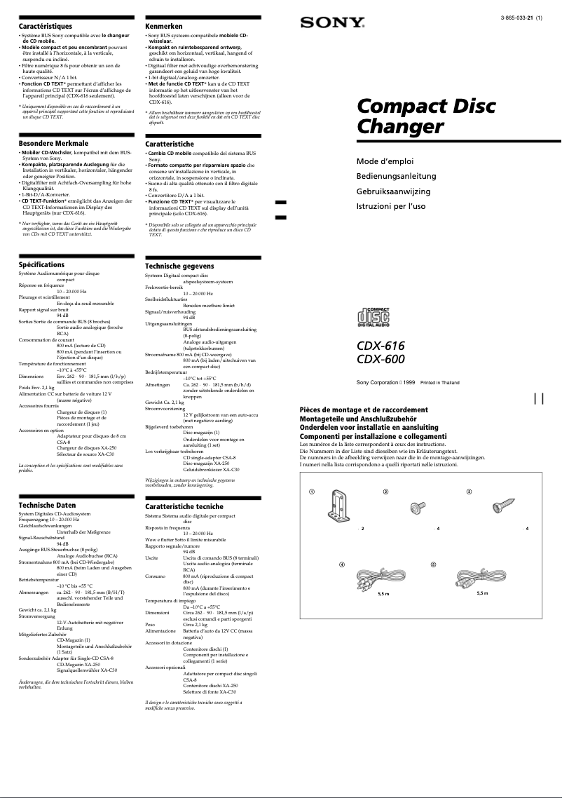 Page n°1 - Manuel utilisateur Sony CDX-616