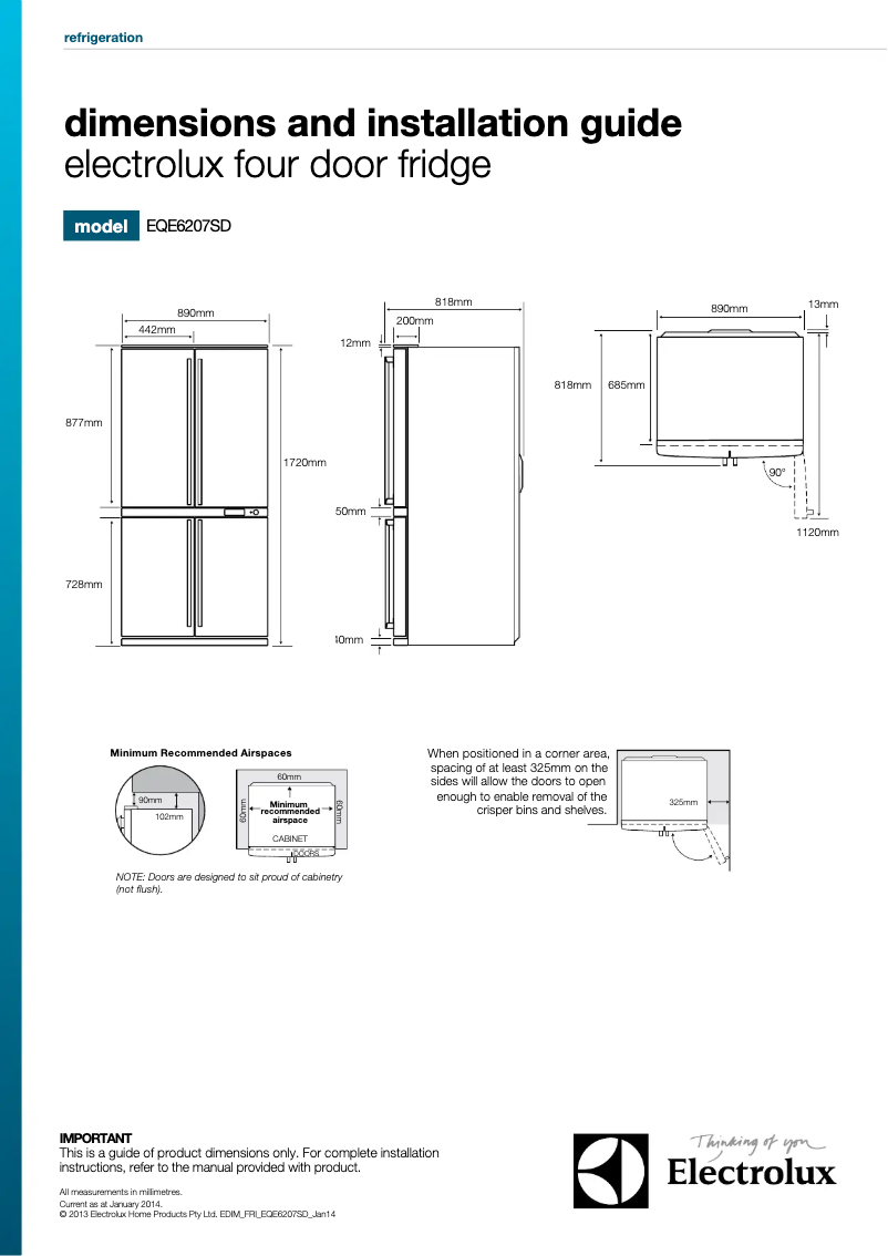 Page 1 de la notice Guide d'installation Electrolux EQE6207SD