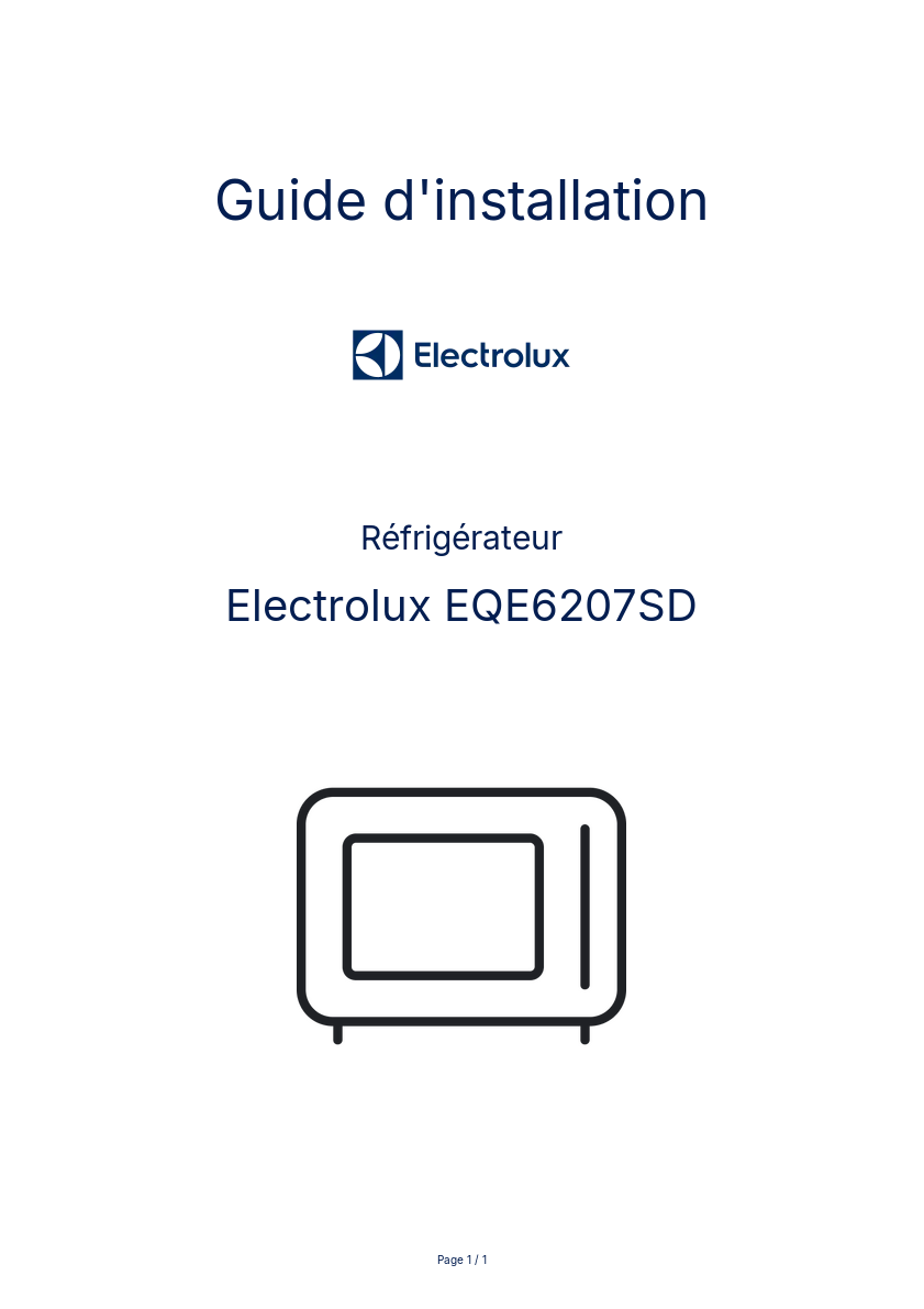 Page n°1 - Guide d'installation Electrolux EQE6207SD