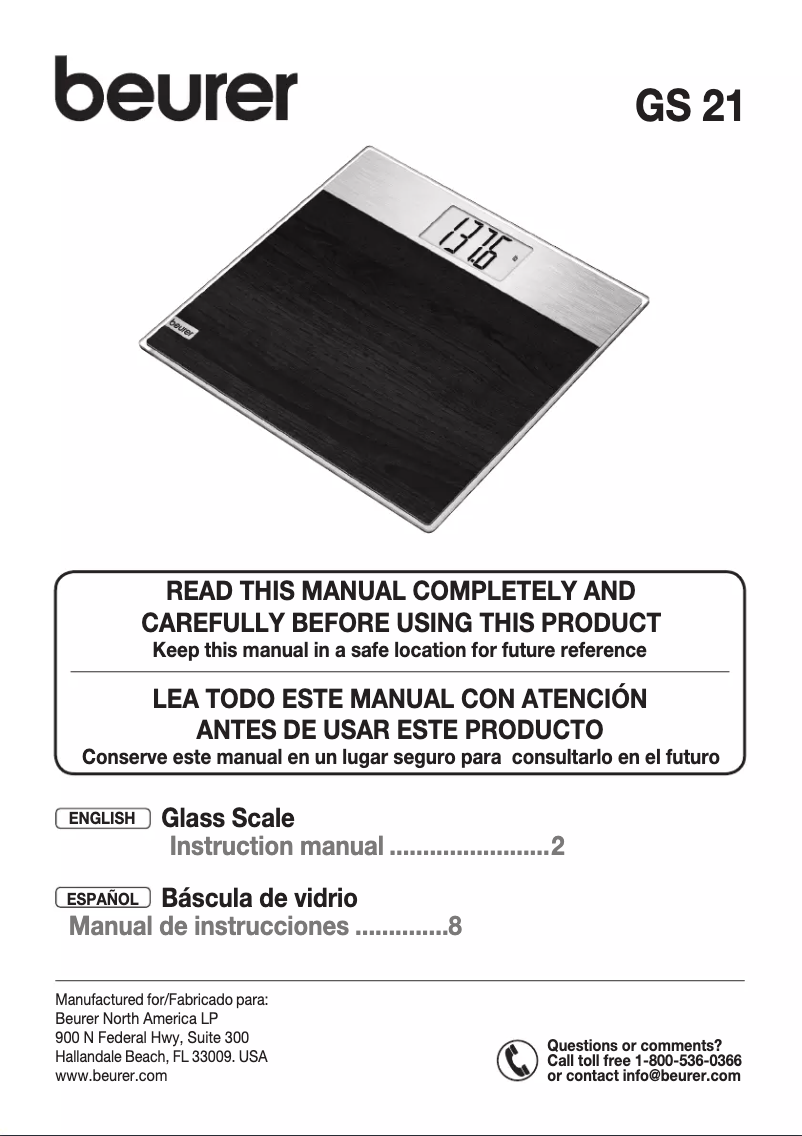 Page 1 de la notice Manuel utilisateur Beurer GS 21