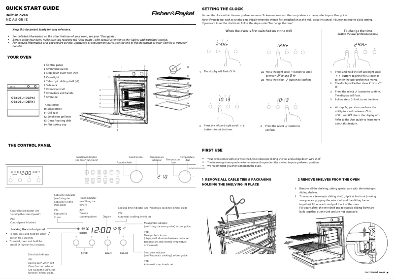 Page 1 de la notice Manuel utilisateur Fisher & Paykel OB60SL11DEPX1