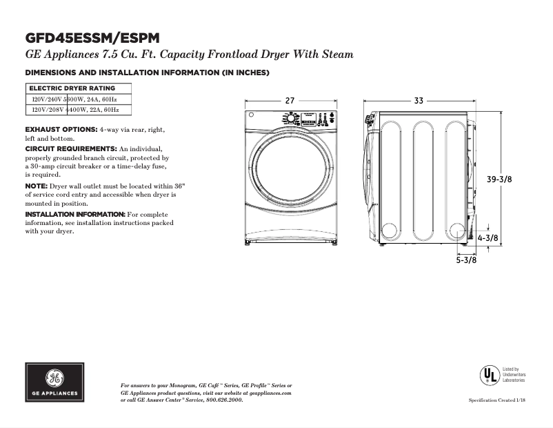 Image de la première page du manuel de l'appareil GFD45ESSMWW