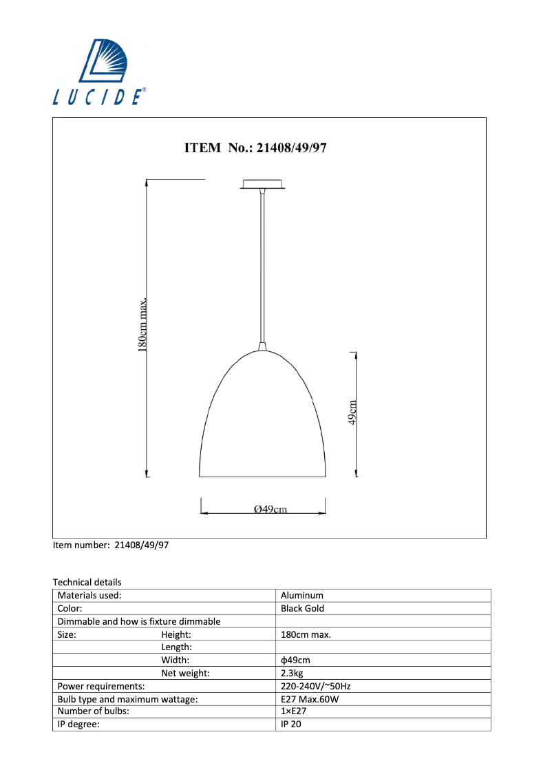 Page 1 de la notice Manuel utilisateur Lucide Eternal 21408/49/97