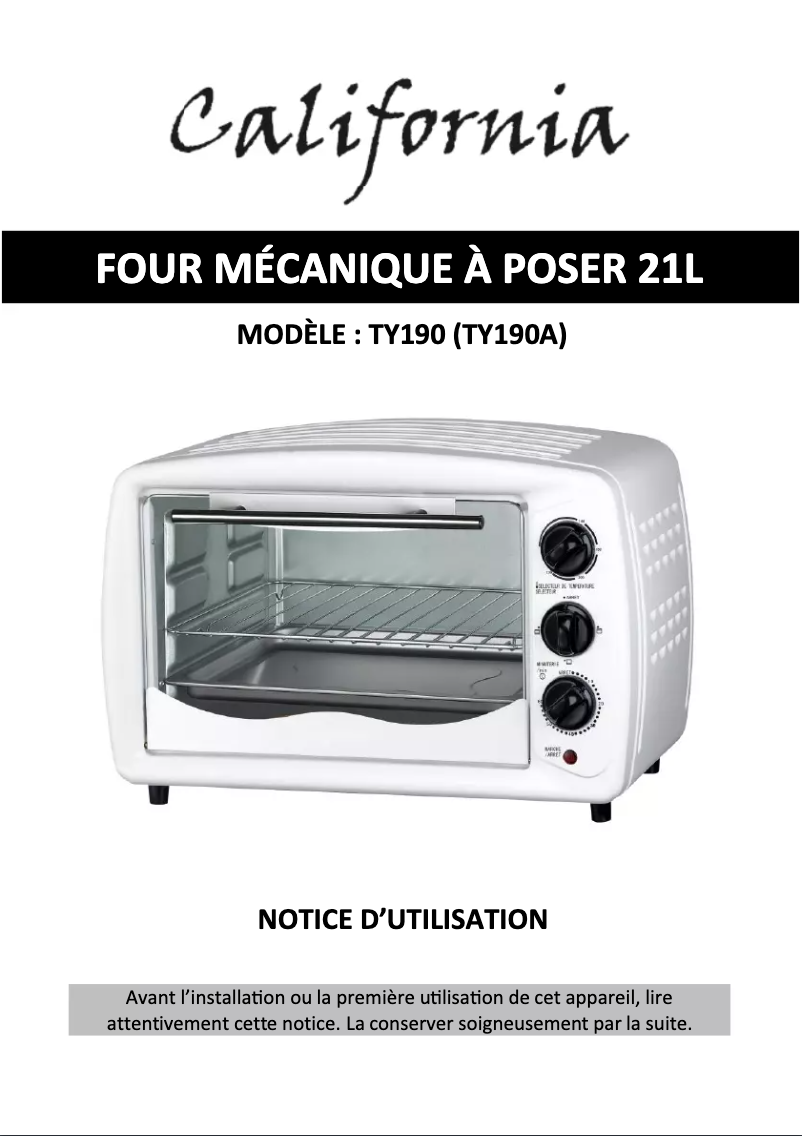 Page 1 de la notice Manuel utilisateur California TY190