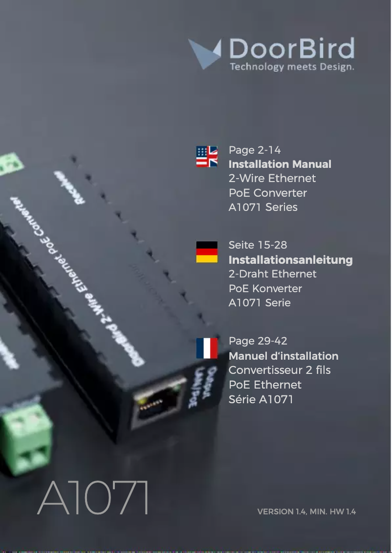 Page 1 de la notice Manuel utilisateur DoorBird A1071