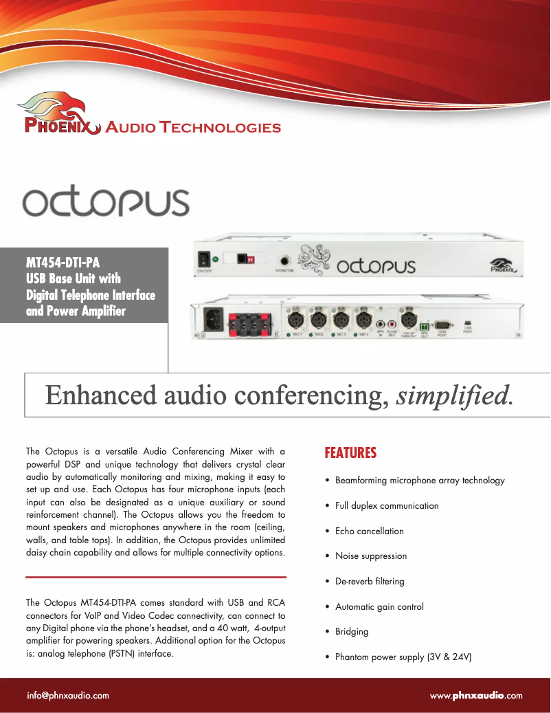 Page n°1 - Manuel utilisateur Phoenix Audio MT454-DTI-PA