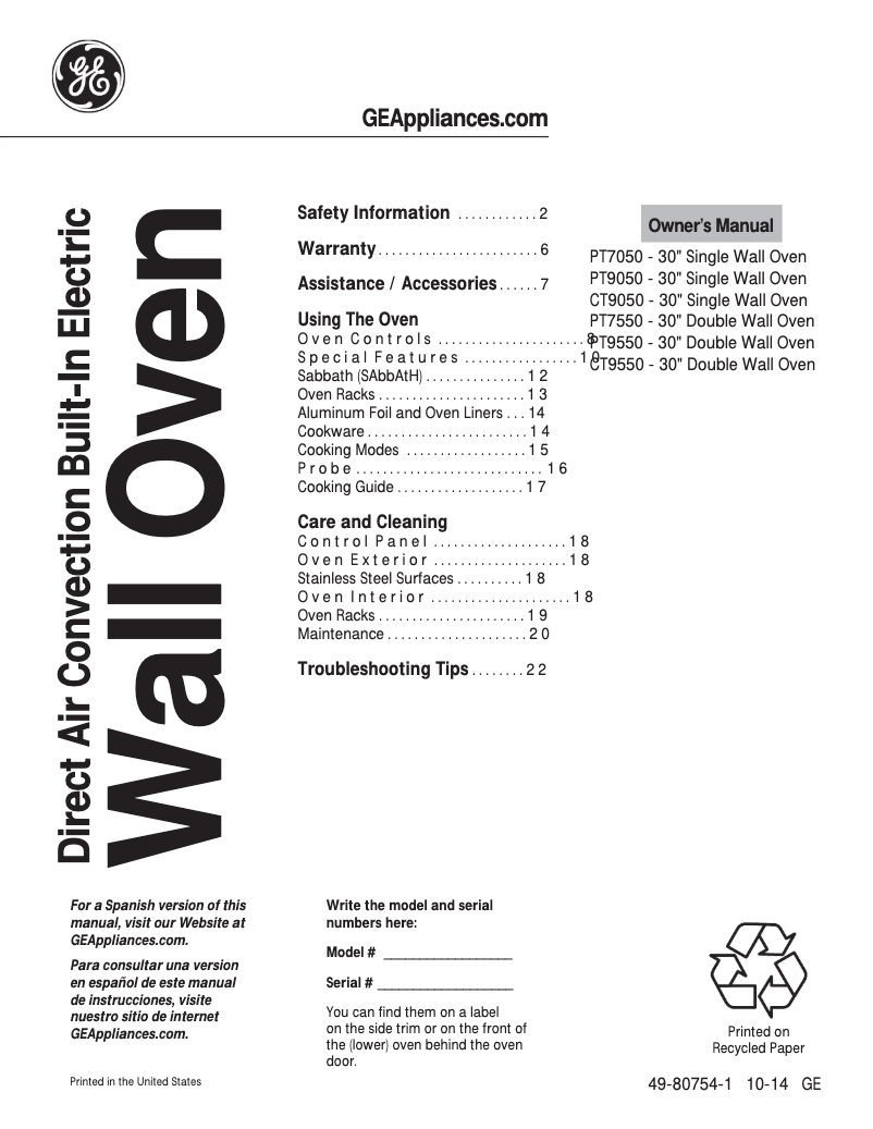 Imagen de la primera página del manual del dispositivo Profile PT7050DFWW