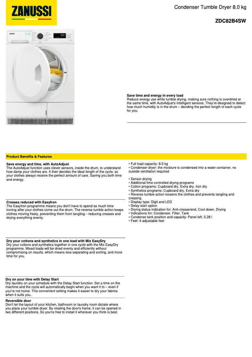 Image de la première page du manuel de l'appareil ZDC82B4SW