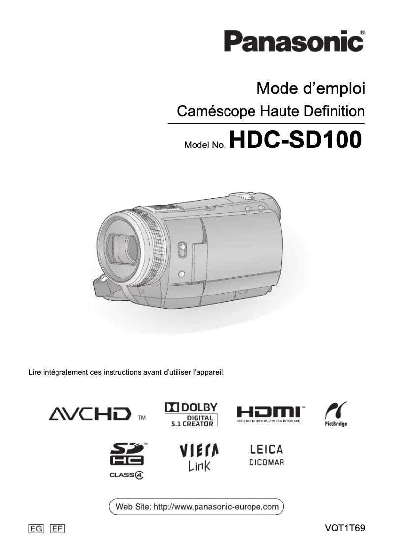 Page n°1 - Manuel utilisateur Panasonic HDC-SD100