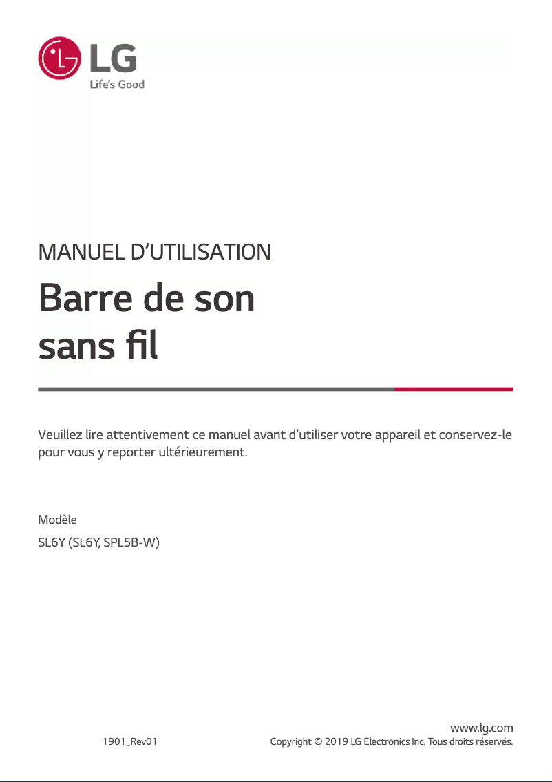Page 1 de la notice Manuel utilisateur LG SL6Y