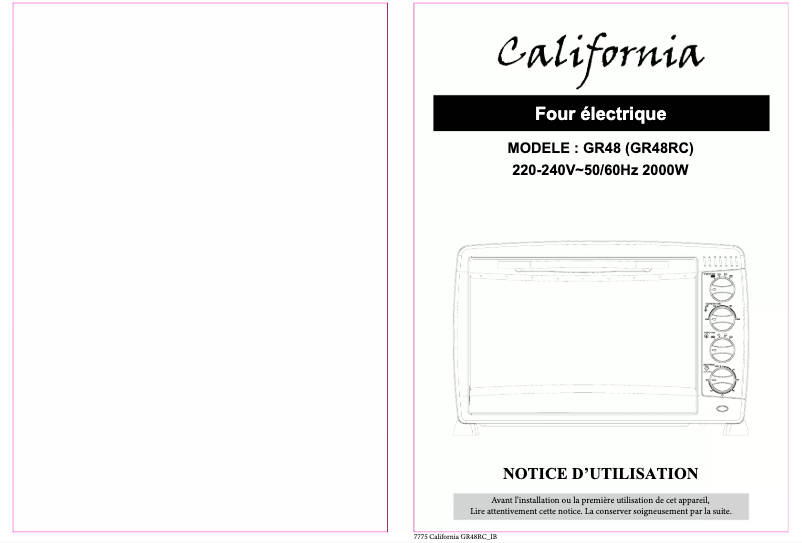 Page 1 de la notice Manuel utilisateur California GR48RC