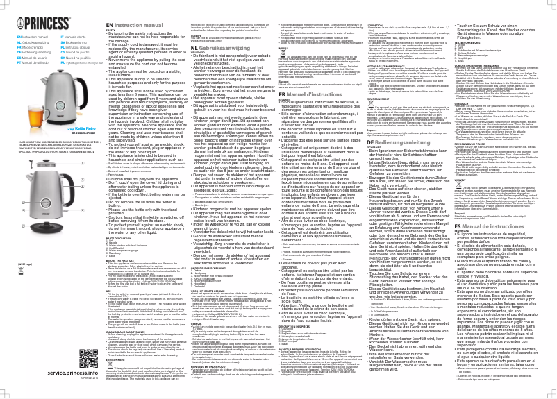 Page 1 de la notice Manuel utilisateur Princess Jug Kettle Retro 236028