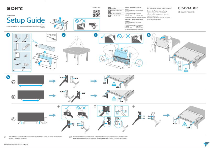 Page 1 de la notice Guide d'installation Sony Bravia XR-55A80CK