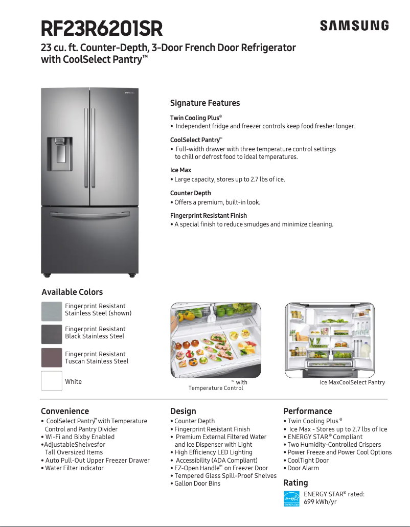 Page n°1 - Fiche technique Samsung RF23R6201SG/AA