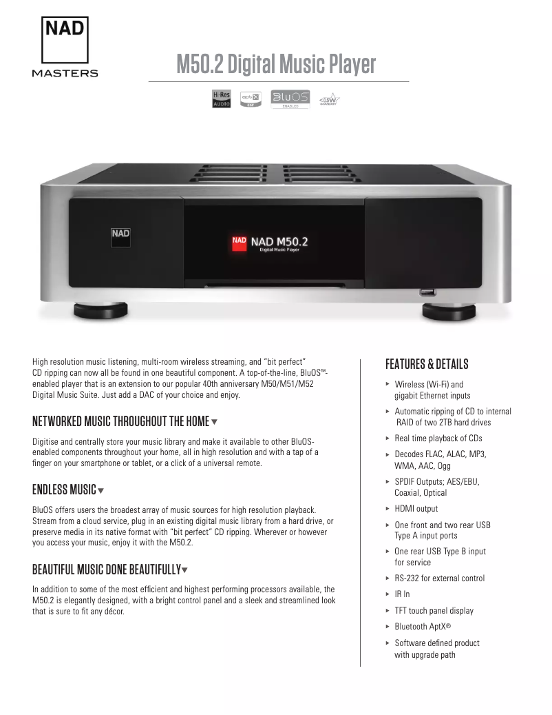 Page 1 de la notice Fiche technique NAD M50.2